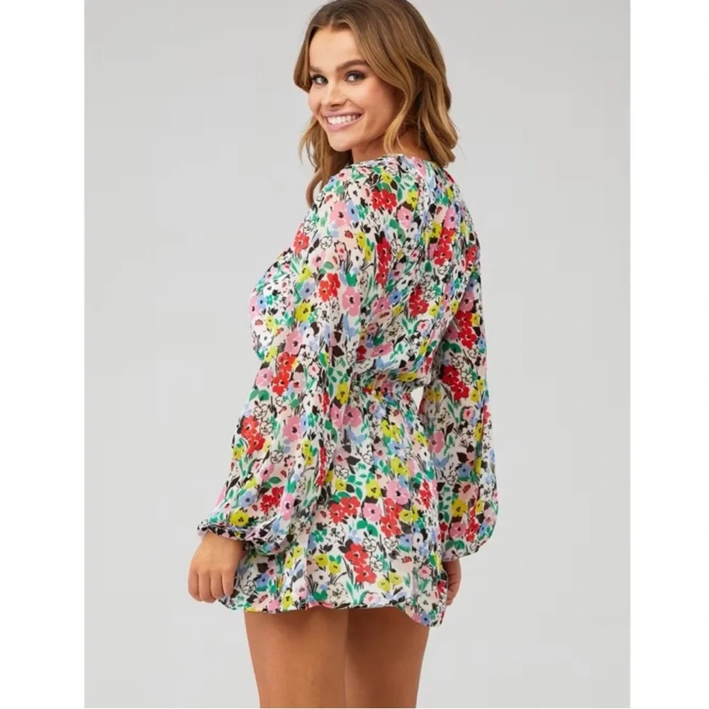 YUMI KIM | Naomi Romper in White Juniper‎ V-Neck Long Sleeve Floral Print Sz. XS
